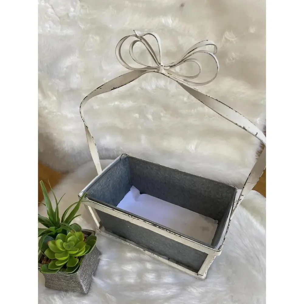 Decorative Metal Basket with Bow Handle